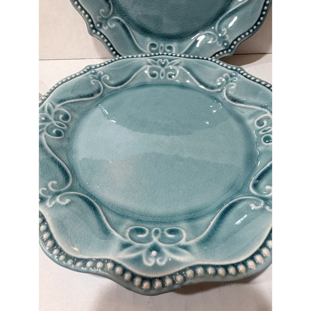 Set of 4 Pioneer Woman Paige Teal Salad Plates.